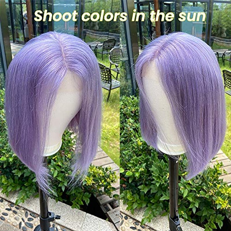 Lilac Lace Front Wigs Human Hair,13x4 Glueless HD Lace Bob Wigs Human Hair Pre Plucked Hairline with Bleached Knots Straight Brazilian Virgin Hair 10" 150% Density Purple Short Bob Wigs for Women
