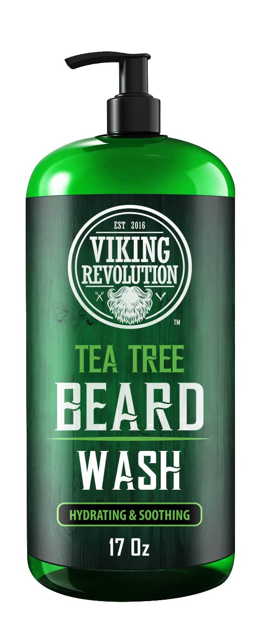 Viking Revolution Tea Tree Oil Beard Wash & Conditioner Set - Natural Softener with Argan Oil, Vitamin E & Ginseng | 17 Oz