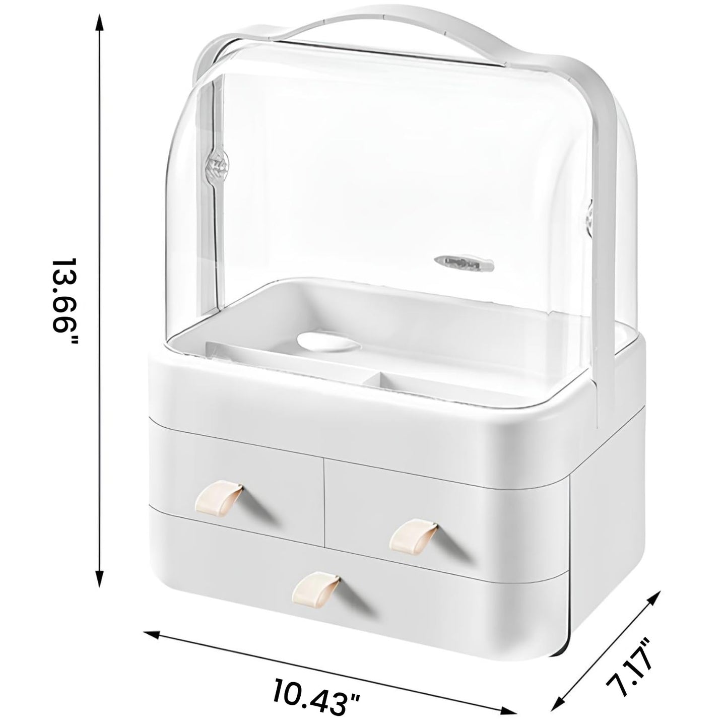 Makeup Organizer and Storage for Vanity with Lid and Drawers, Waterproof and Dustproof Portable Skincare Cosmetics Boxes, Makeup Caddy Holder for Vanity Countertop, Bathroom, Dresser-All White