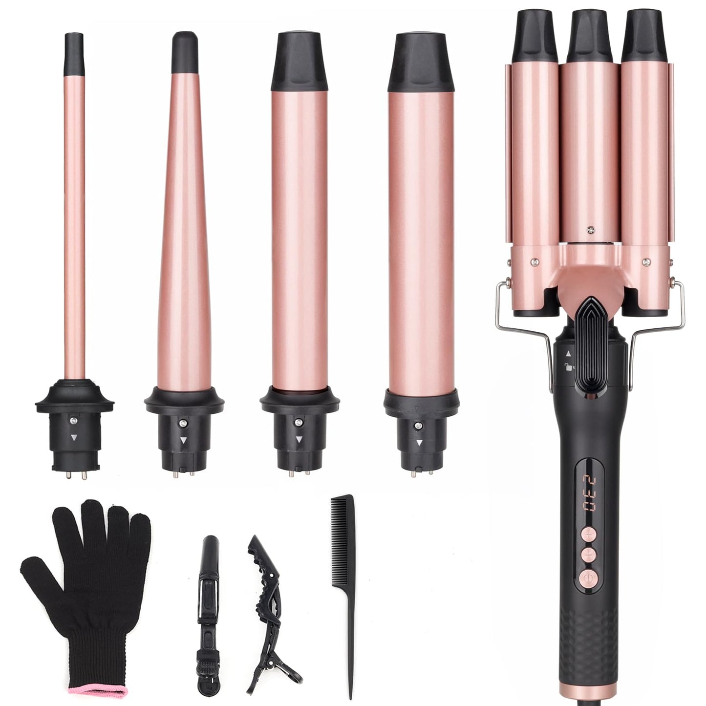 UNOBEY 5 in 1 Curling Wand Set, Three Barrel Curling Iron Set