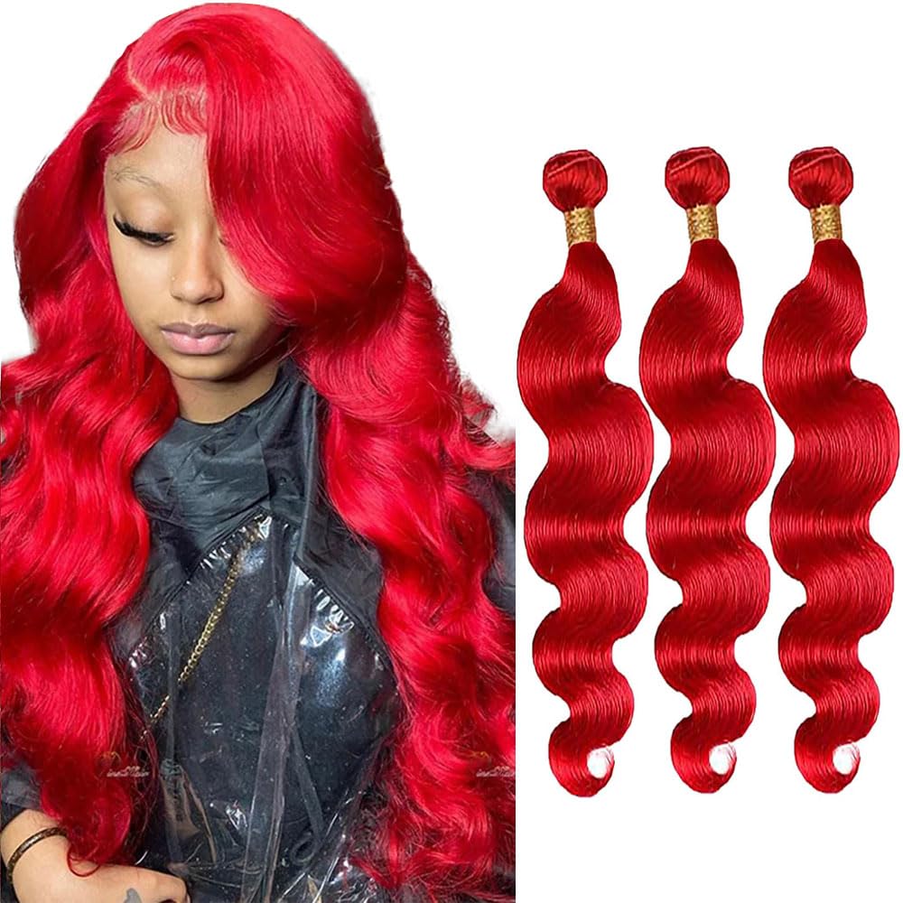 18 20 22 Inch Red Bundles Human Hair Body Wave Bundle Red 3 Bundles 300g/Pack Unprocessed Brazilian Virgin Hairs Double Weft Weaves Hair Extensions