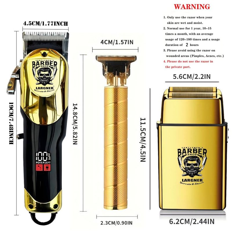 Largner Hair Clippers for Men Professional, Cordless Beard Trimmer & Electric Razor Shavers for Men, Rechargeable 3 Piece Barber Hair Cutting Kit LED Display Men's Grooming Kit