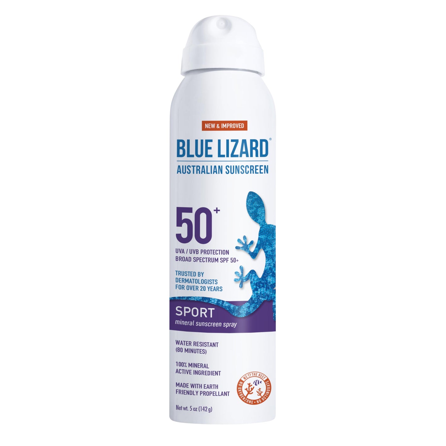 Blue Lizard Mineral Sunscreen Spray SPF 50+ for Athletes, Kids - Zinc Oxide Formula, 5 fl oz Each