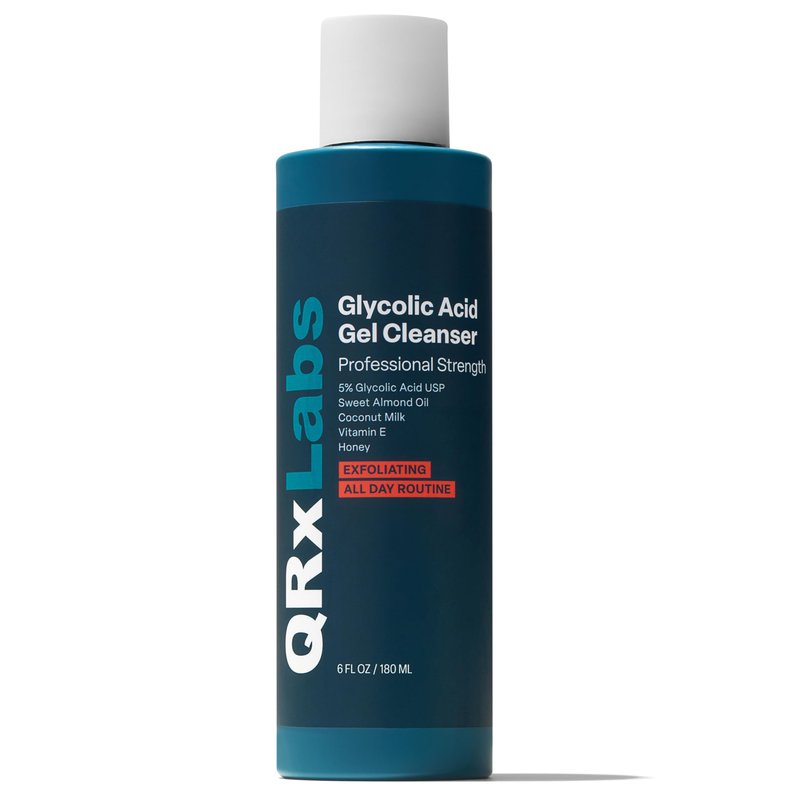 QRxLabs 5% Glycolic Acid Gel Cleanser - Exfoliating AHA Facial Cleanser for Smoother-Looking Skin, Oil Control & Pore Care, Body Safe - Helps with Razor Bumps & Ingrown Hairs - Daily Use - 6 Fl Oz