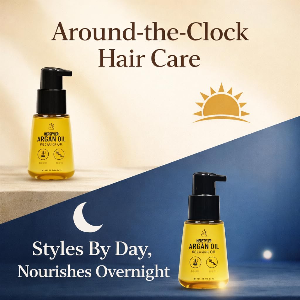 HerStyler Advanced Argan Oil Hair Serum for Women - Anti Frizz Serum for Hair - for Frizzy, Dry and Damaged Hair - Nourishing - 2.36 Fl Oz / 70 Ml - Pack of 2