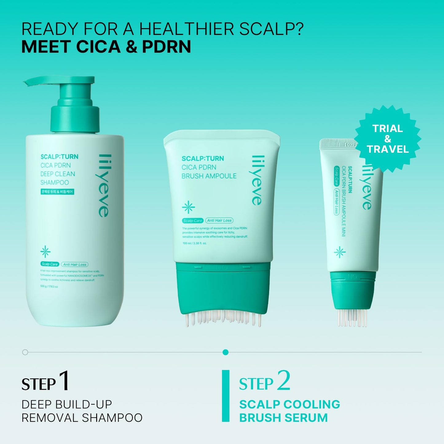 lilyeve SCALPTURN Cica PDRN Scalp Serum with Built-in Brush, PDRN to Strengthen Hair Roots, Itchy Scalp Relief, Dry Scalp Hydration - Korean Hair Care, 3.38 fl.oz