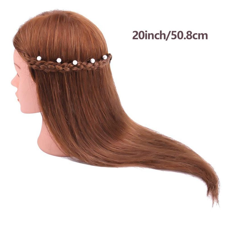 18'' Mannequin Head with Human Hair Cosmetology Manikin Doll Head with 100% Real Human Hair for Braiding Hairdresser Practice Styling with Free Table Clamp Stand