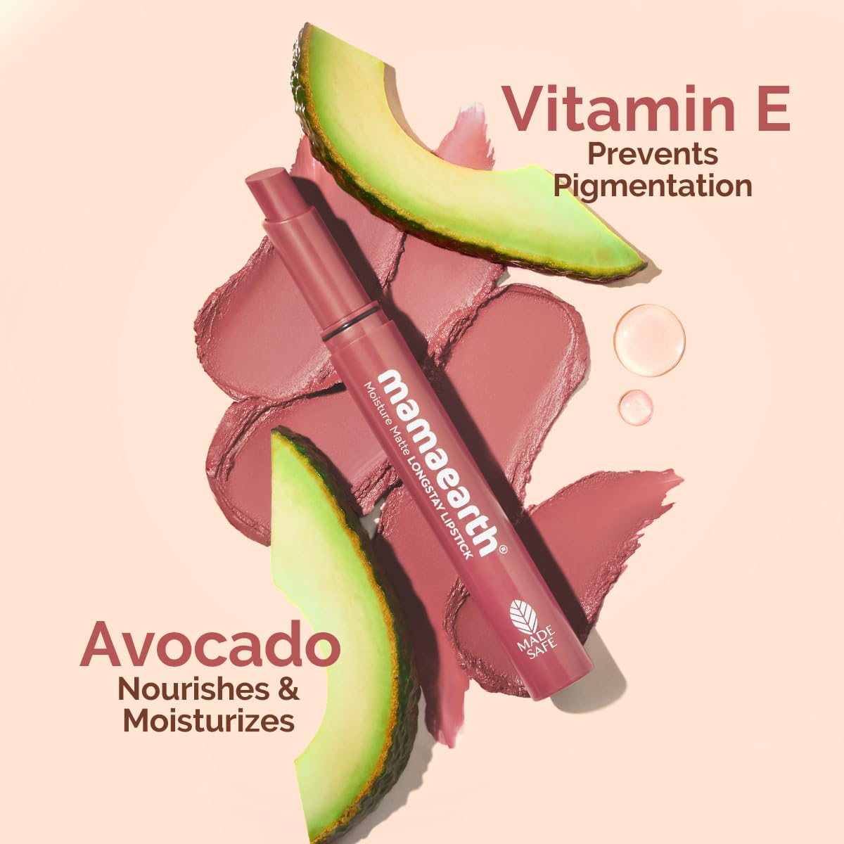 Mamaearth Moisture Matte Lipstick (01 - Carnation Nude) | Infused with Vitamin E | 12-Hour Long Stay & 8-Hour Moisture Lock | Cruelty-Free & Smudge-Proof | 0.07 Oz/2g