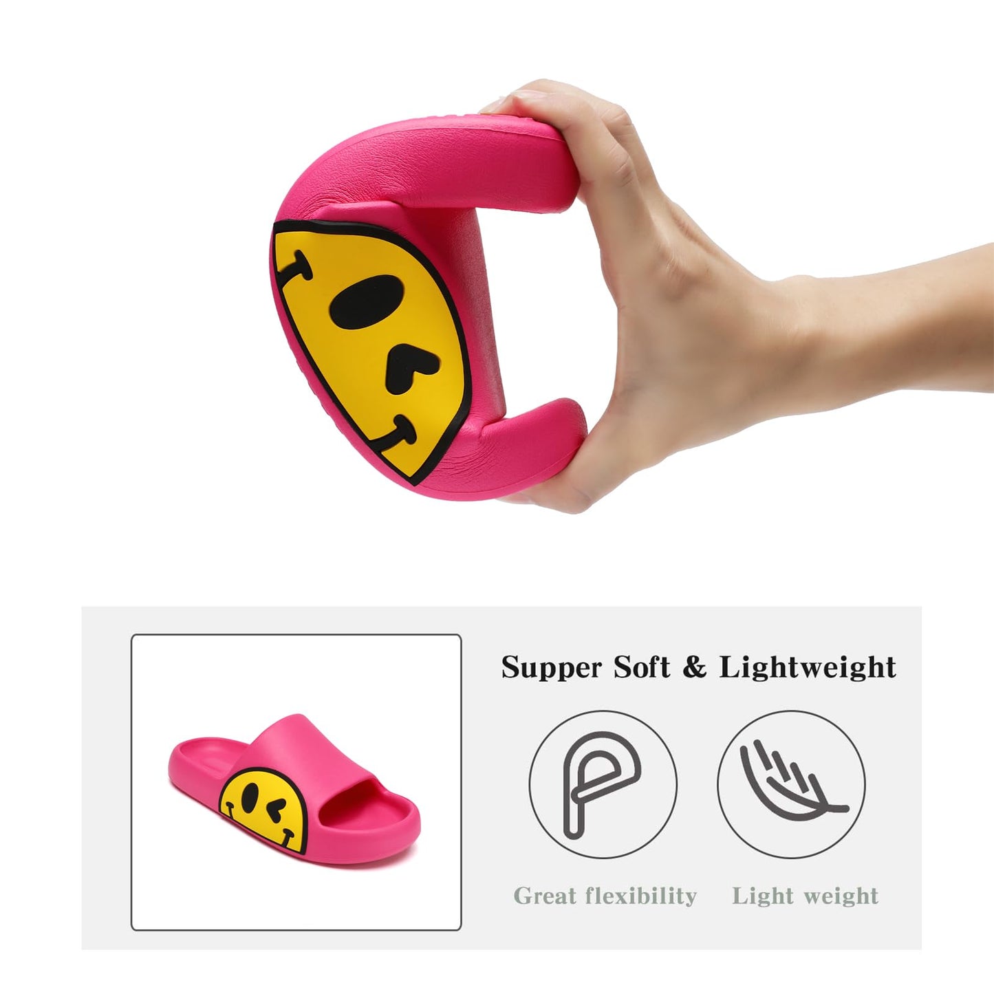Guyarns Cloud Slides for Women,House Slippers Pillow Sandals for Women,EVA Anti-Slip Indoor & Outdoor Garden Slides Smile Slippers Open Toe Spa Bath Pool Gym House Shower Shoes(Rose Red 39/40)