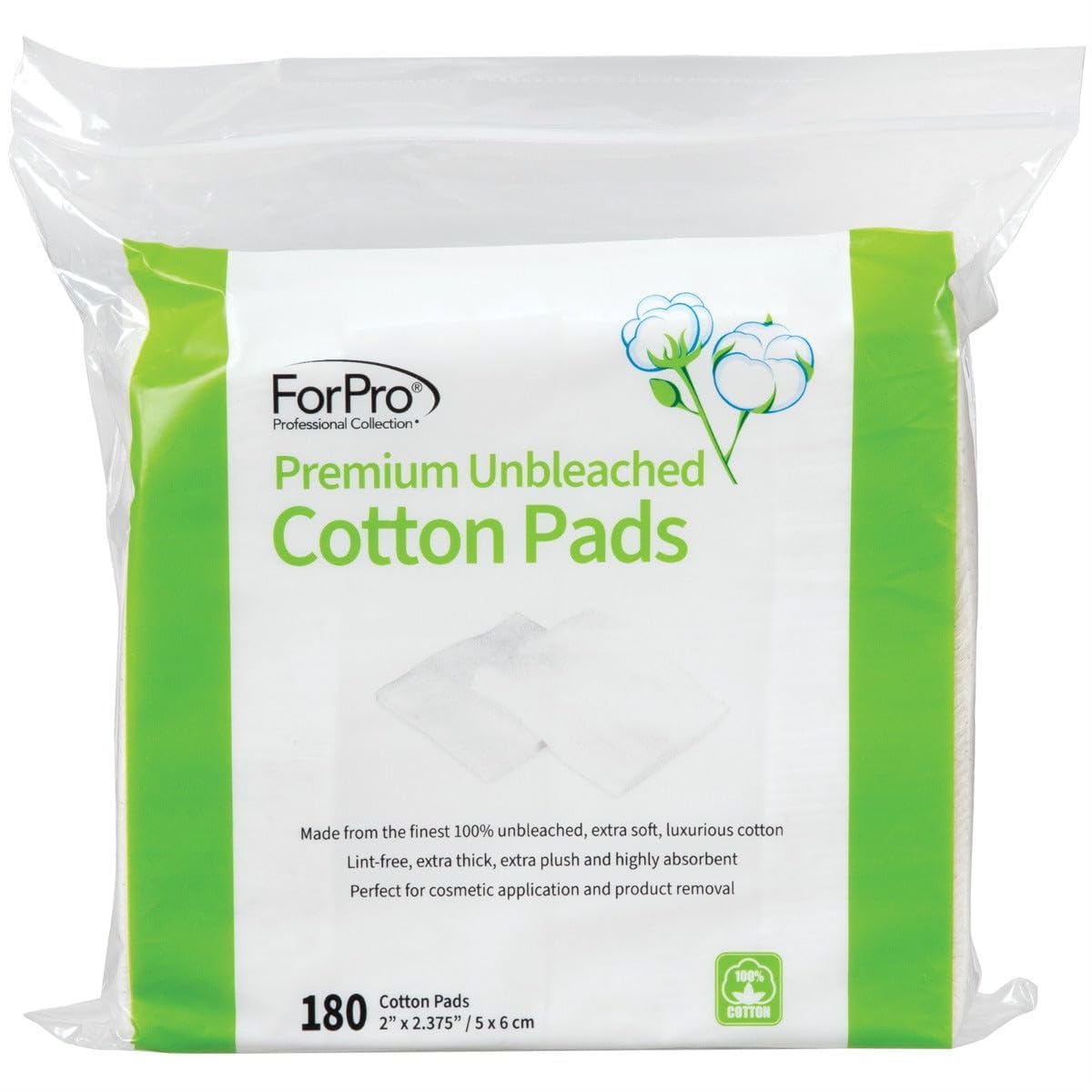 ForPro Professional Collection Premium Unbleached Cotton Pads (360-Count), 100% Unbleached Cotton Cosmetic Pads for Face, Extra Thick, Lint-Free, Vegan & Cruelty-Free, Pack of 2-180 Cotton Pads