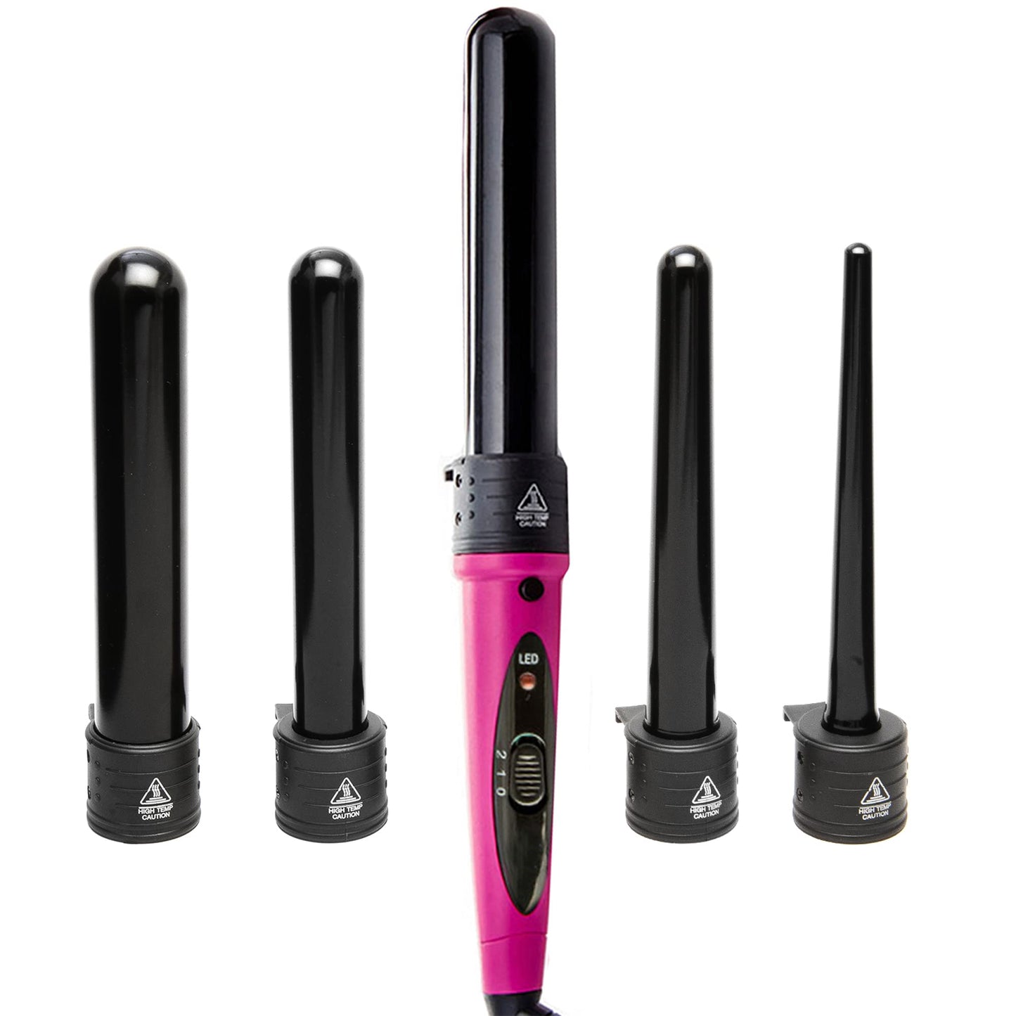 Marquee Beauty Professional Salon 8 Piece Flat And Curling Iron Set, 5 Interchangeable Ceramic Tourmaline Barrels, Heat Protectant Glove (Pink)