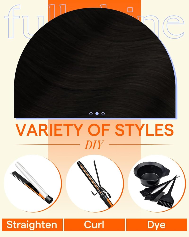 Invisi Edge Clip-In Hair Extensions - Jet Black Seamless Remy Human Hair, 16 Inch, 120g, 6 Pcs