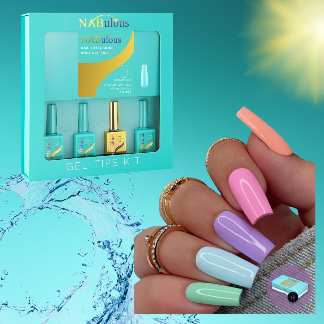 Square Long Soft Gel Nail Tips Starter Kit - Professional Full Cover Salon Quality