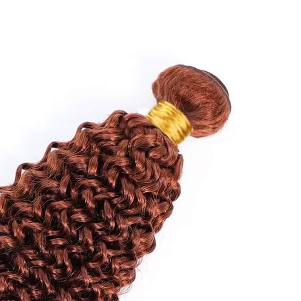 ZCMYVINND Color #33 Reddish Brown Jerry Curly Human Hair Bundles 3 Bundles 10 12 14 Inch Double Weft Unprocessed Brazilian Virgin Remy Copper Red Curly Wave Bundle Hair Extensions Auburn Bundle 300g