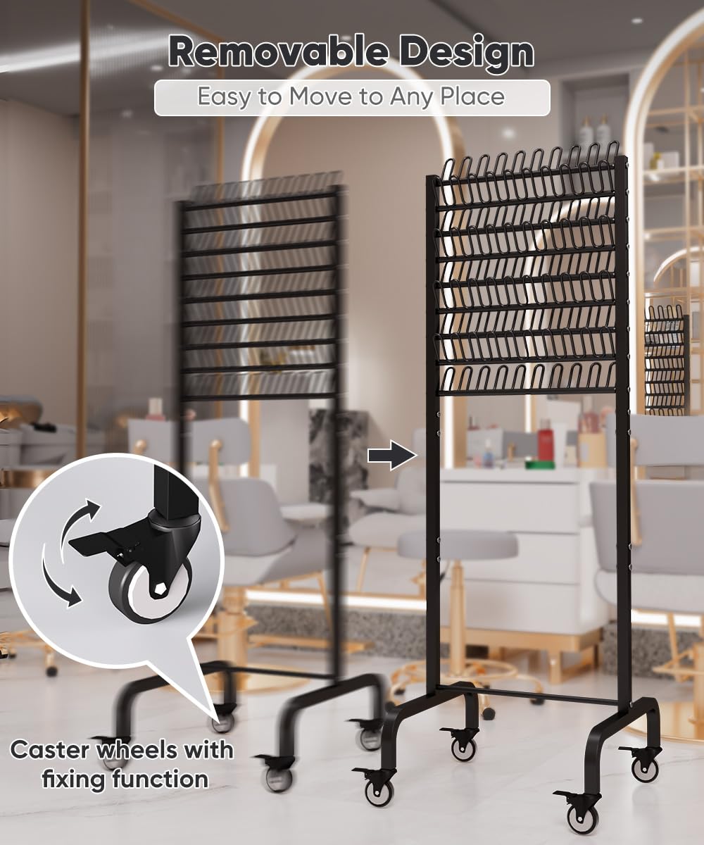 Tigerden 90 Pegs Braiding Hair Rack, Adjustable Metal Hair Separator Stand with Wheels, Hair Extension Holder for Hair Stylists, Braiders, Home, Salon, Beauty School, Black