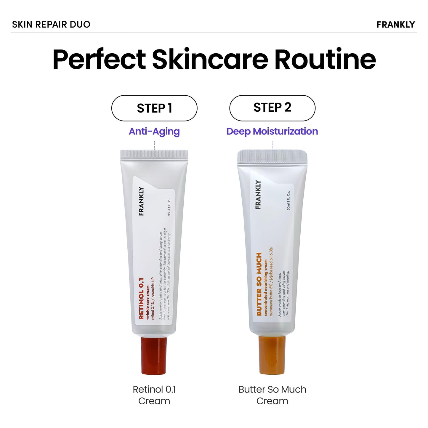 FRANKLY Skin Repair Duo: Retinol 0.1% Cream & Butter So Much Cream | Gifts for Women | Anti-Aging & Skin Turnover | Deep Moisturization | Vegan Butter & Jojoba Oil | Korean Skincare Set | Cruelty-Free