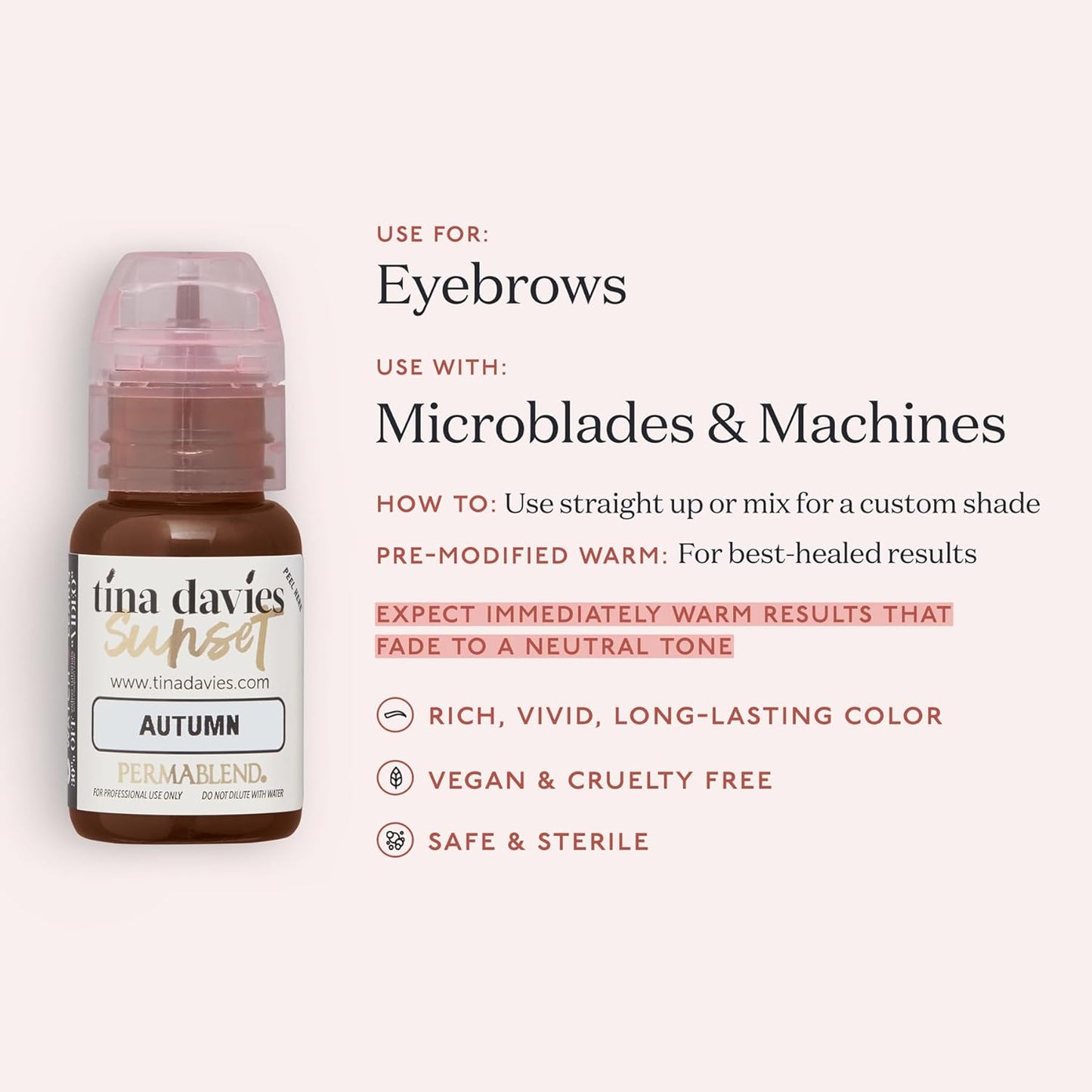 Tina Davies Professional Autumn Pigment - Permanent Eyebrow Makeup for True Tone - 1/2 oz
