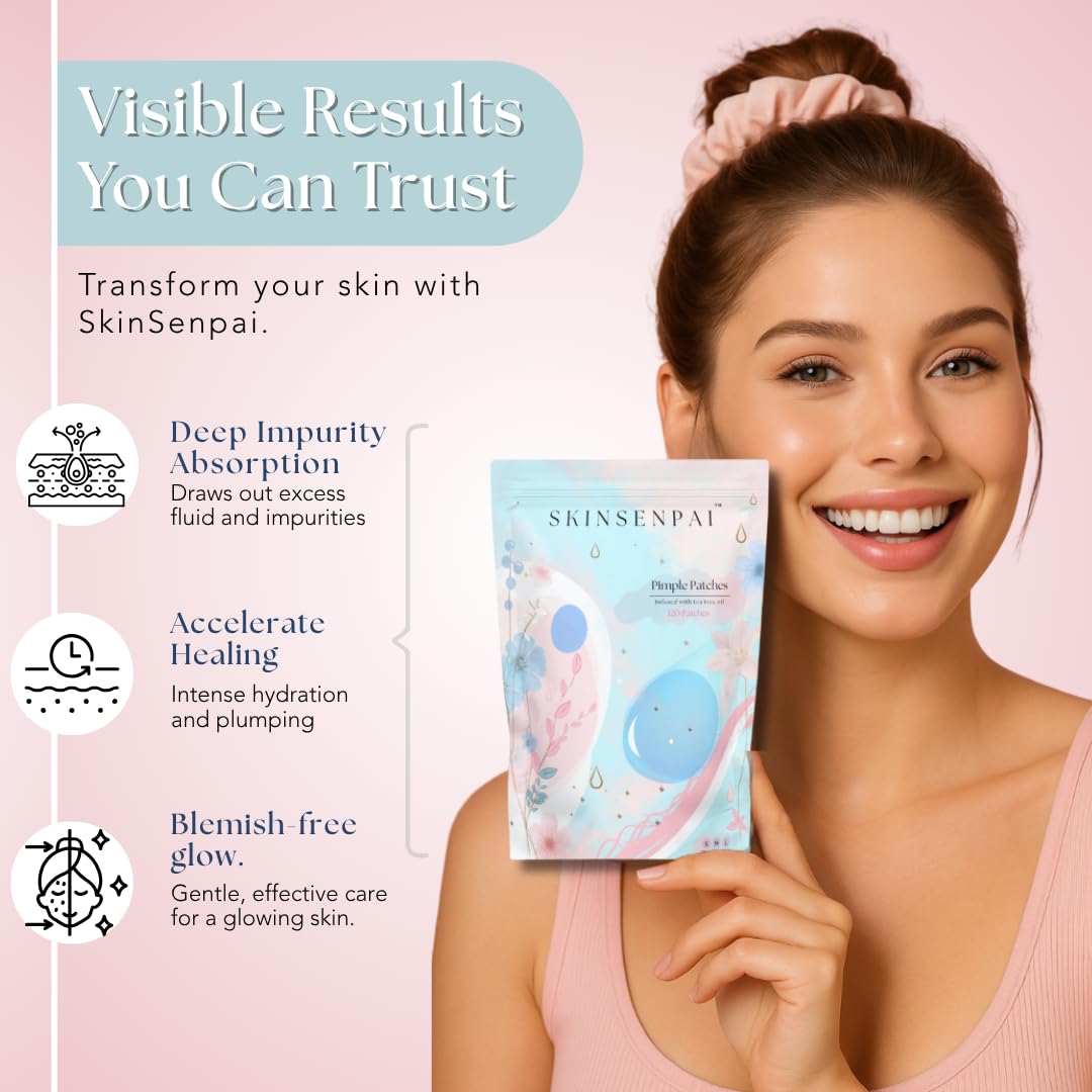 SKINSENPAI™ Pimple Patches – 120 Count Ultra-Thin & Transparent Hydrocolloid Stickers – Gentle Patches for Face and Skin Care – Spot Stickers for Day and Night Use