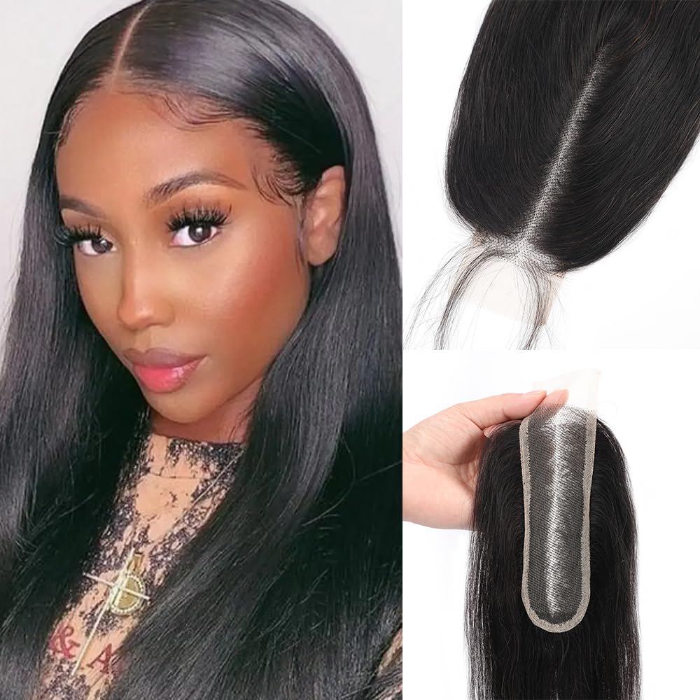 Brazilian 2x6 Lace Closure HD Human Hair 2x6 Straight 18 Inches Lace Closure Middle part 100% Human Hair Closure With Baby Hair (18 Inch, 2x6 Closure)