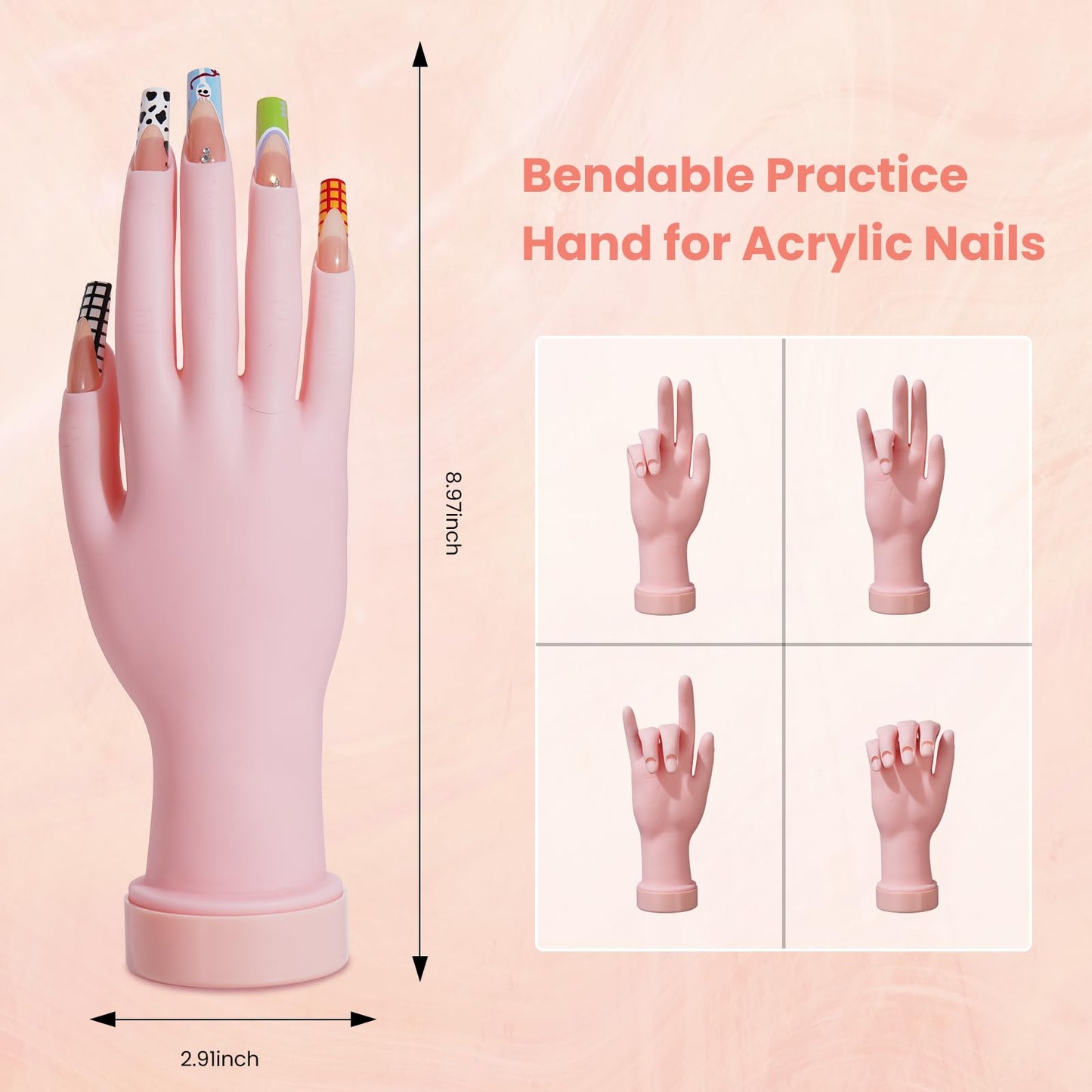 Nail Kit for Beginners with Everything: Practice Hand Acrylic Nail Set Professional Powder Drill Liquid Starter Kits with U V Lamp in Cosmetic Gift Bag for Women Salon Home (Sliver)