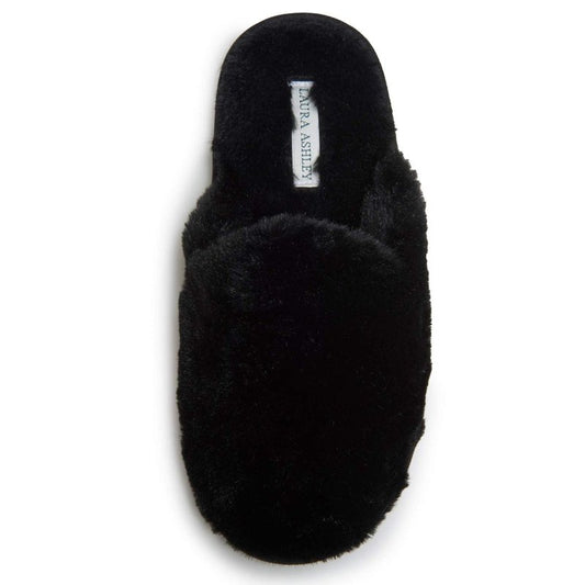 Laura Ashley Scuff Slippers, Plush Animal Print Slip-Ons for Women with Memory Foam Insole, Alpine Grey Medium