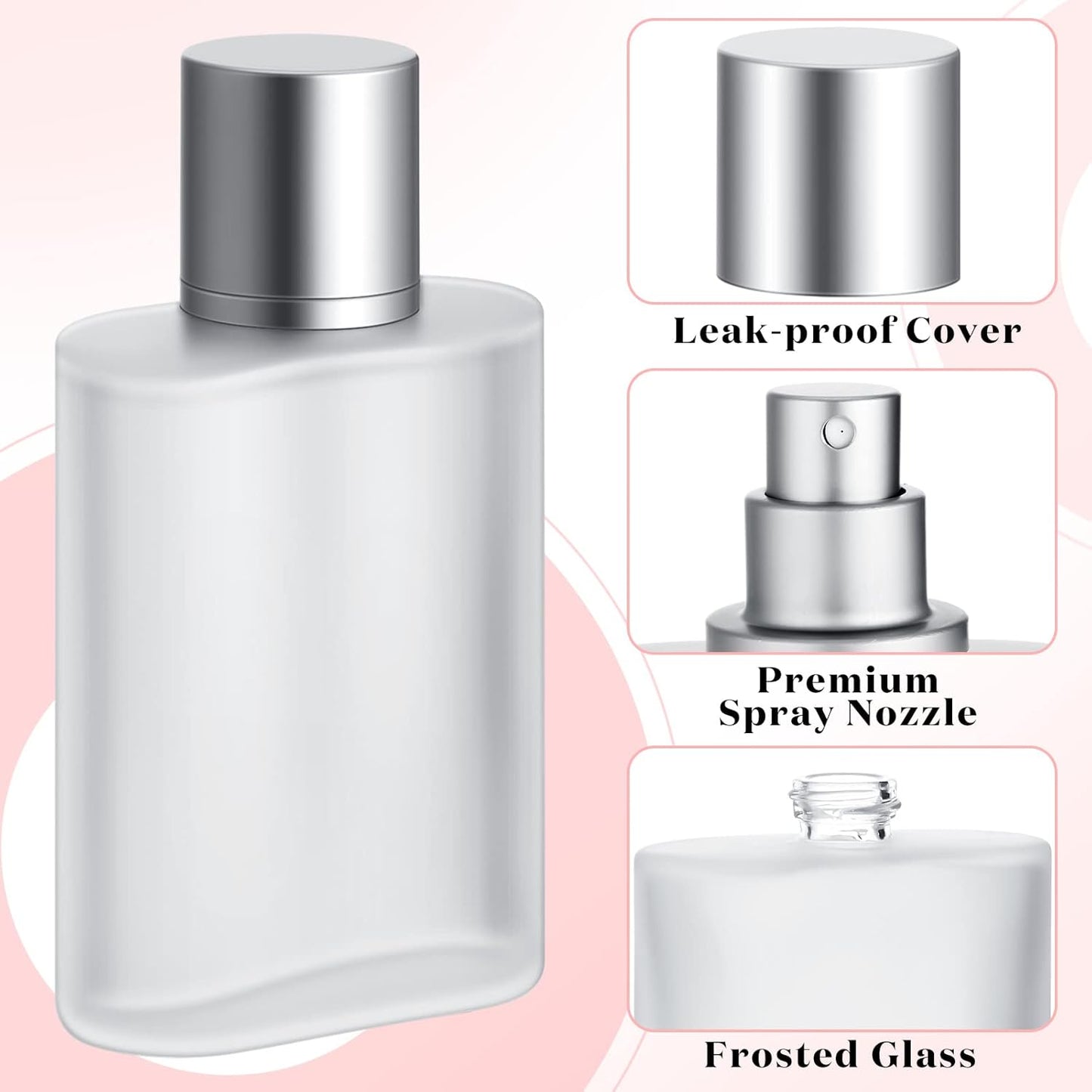 Frosted Glass Perfume Atomizer - 12 Pcs Refillable Spray Bottles | 50/100ml Fine Mist Dispenser for Travel, Silver Gray