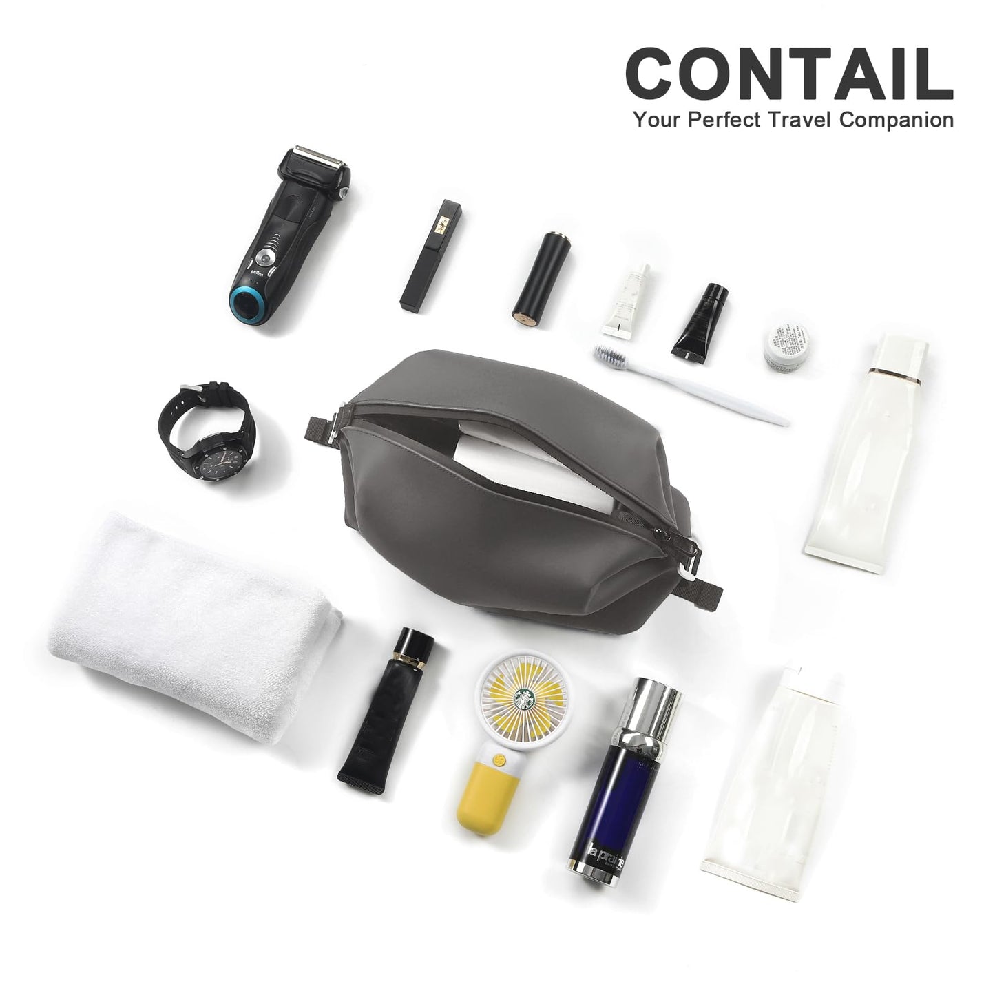 CONTAIL 6.5" 3L Silicone Toiletry Bag with 3 Mesh Pocket,Water-resistant Mens Dopp Kit,Foldable Shaving Bag for Toiletries Accessories,Grey