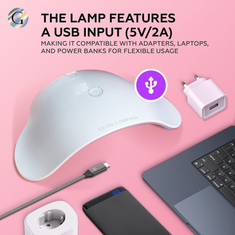 Gloss 46W UV LED Nail Lamp - Professional Gel Nail Dryer with 23 LED Beads & Auto Sensor | USB Powered for Manicure & Pedicure