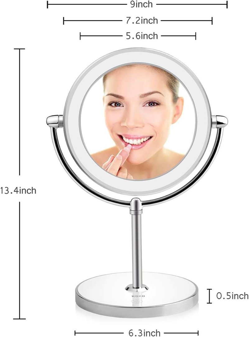 Lighted Makeup Mirror - 1X & 7X Magnification, Double-Sided, Cordless & Rechargeable | Round Shape with Touch Button