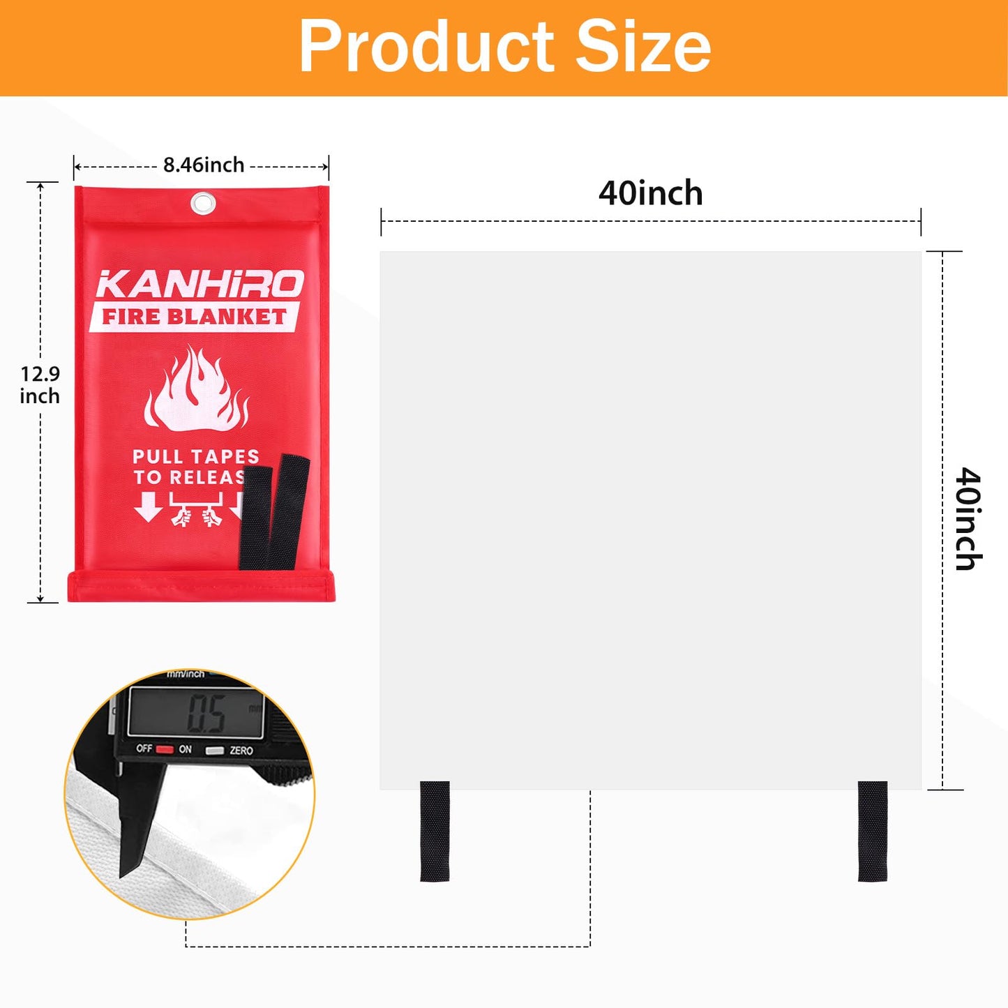 KANHIRO Fire Blanket Emergency for Home Kitchen - Fiberglass Fire Suppression Blanket Great for School, Fireplace, Grill, Car, Office, Warehouse (2 Pack, 39 in X 39 in)