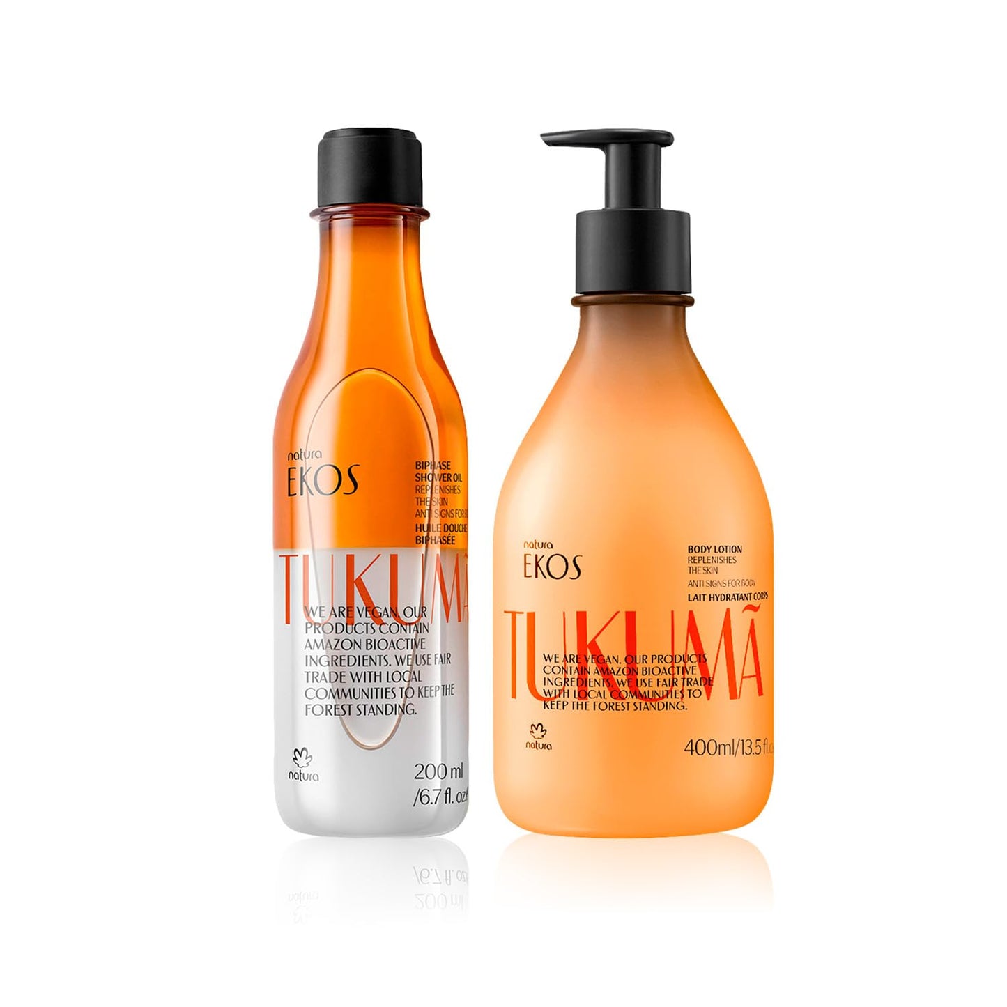 Tukumã Hydration & Renewal Body Care Bundle | Hyaluronic Acid Lotion & Biphase Shower Oil - Vegan Brazilian Skincare - 13.5 fl oz + 6.7 fl oz