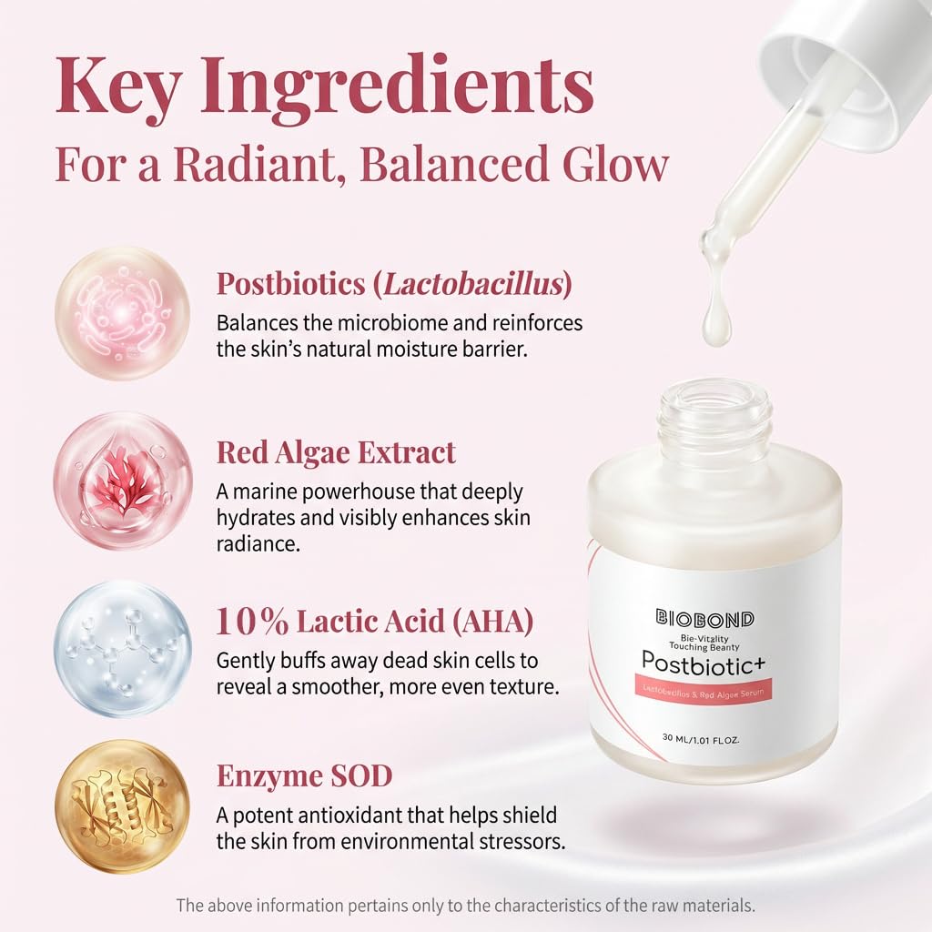 BIOBOND Lactic Acid Exfoliating Serum, For Gentle Resurfacing, Brightening, Hydrating, With Postbiotic Lactobacillus & Centella, Smooth Texture & Pore Minimizer Facial Booster, 1 Fl Oz