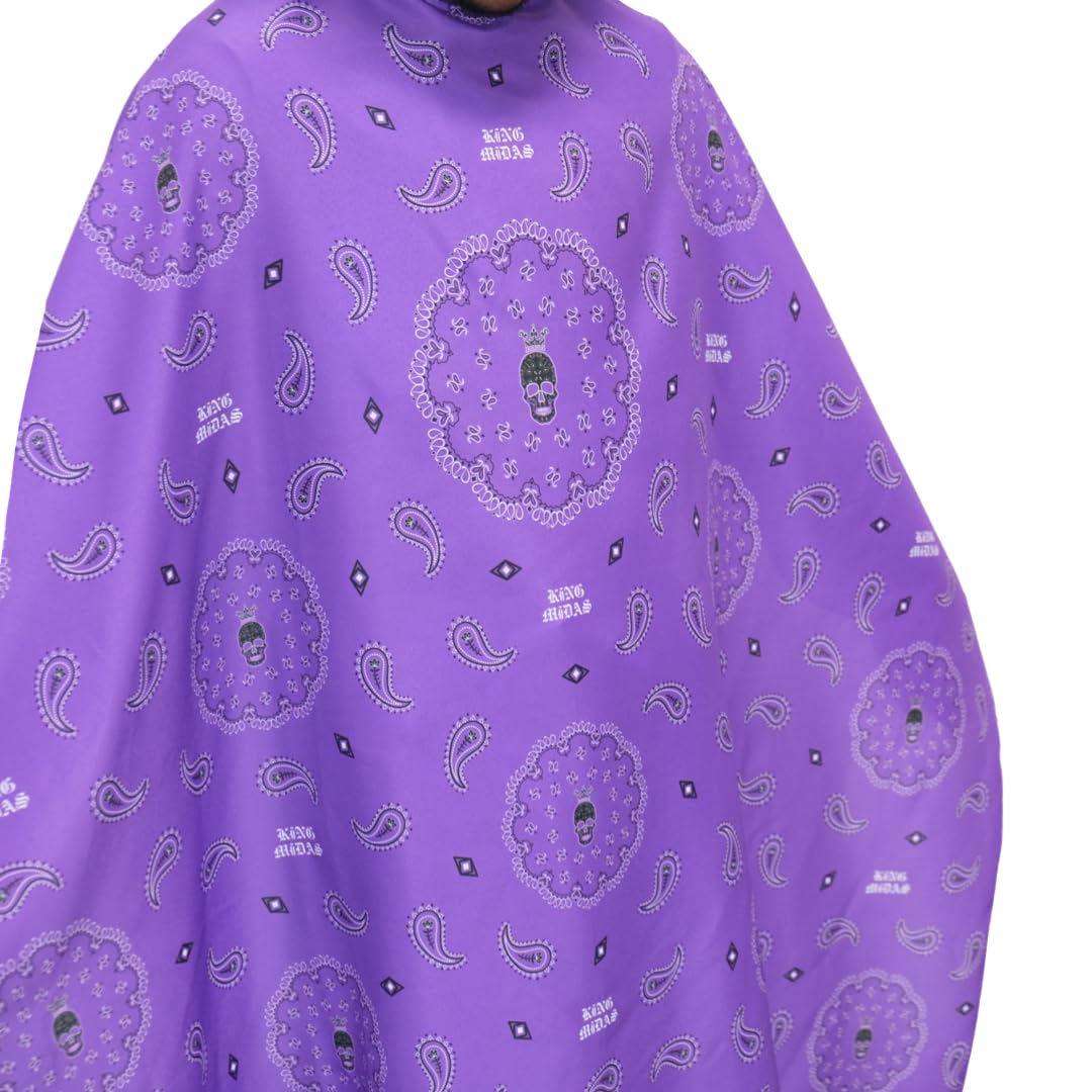 King Midas Barber Hair Cutting Cape for Men & Women - Adjustable Neck Hair Cape for Haircuts with Snap Button, Bandana Barber Cape - Paisley – Purple