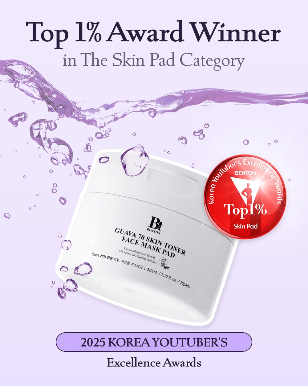 Benton Guava 70 Toner Pads - Hydrating Hyaluronic Acid Face Mask for All Skin Types | Soothing & Calming Relief