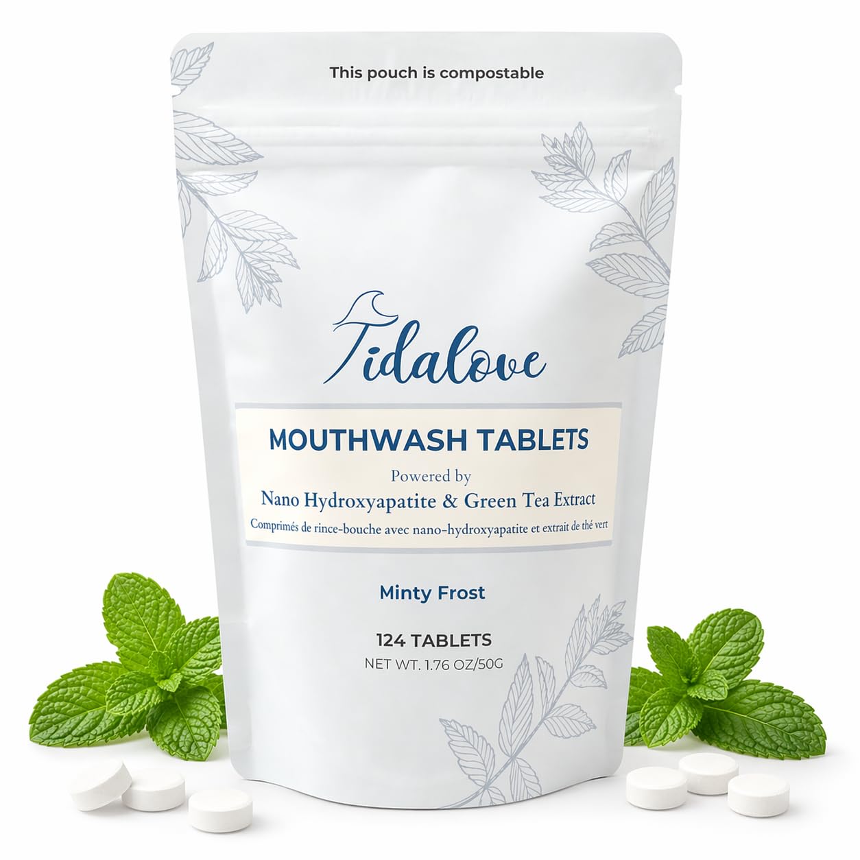 Mouthwash Tablets - Alcohol-Free, Eco-Friendly, Travel-Friendly, with Nano-HA & Green Tea for Fresh Breath and Enamel Protection - 124 Tablets (Refill)