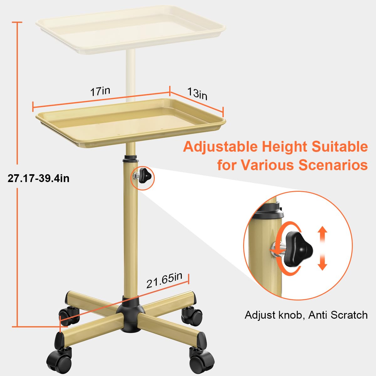 Salon Tray Cart Tattoo Tray Rolling Cart, Service Rolling Tray, Height Adjustable Styling Tray, Storage Tray Trolley for Beauty Salon Clinic Spa (Black)