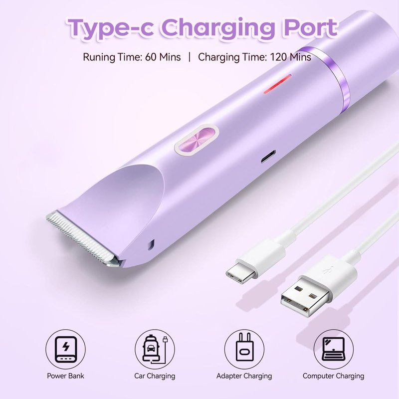 GEREFET Dual Head Bikini Trimmer for Women, IPX7 Waterproof Wet & Dry Use, Electric Bikini Shaver and Epilator 2-in-1 Electric Razors for Women Bikini Underarm Body Leg Arm Face Intimate Areas,Purple