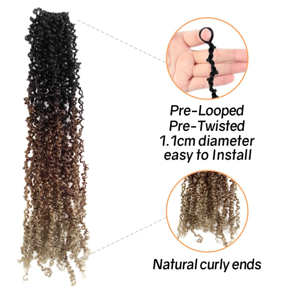 16 Inch 10 Packs Yanky Twist Crochet Hair Pre-twisted 3 Tones Ombre Brown Kinky Mini Spring Twist Small Curly Senegalese Twist Braids (OT30/27-10P)