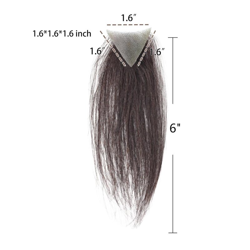 Human Hair Toupee for Hair Loss - Triangle Hair Patch for Men & Women | Dark Brown, 1.6" x 1.6" x 1.6" (2 Pcs)