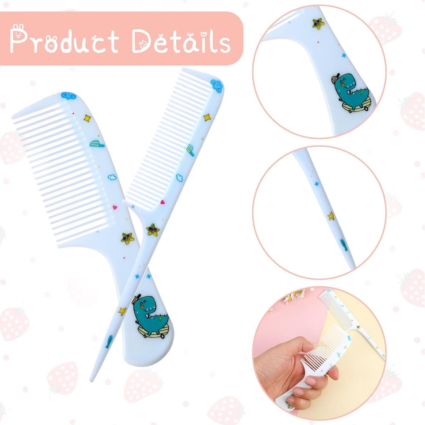Mini Hair Comb Set - 2 Pcs Portable Detangling Combs for All Hair Types | Blue Dinosaur Design