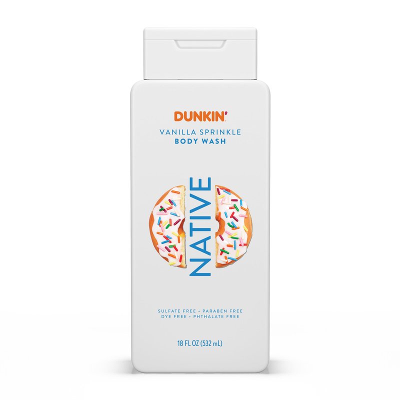Native Body Wash, Dunkin Vanilla Sprinkle, Contains Naturally Derived Ingredients | For Women & Men, Sulfate, Paraben, & Dye Free Leaving Skin Soft and Hydrated | 18 oz