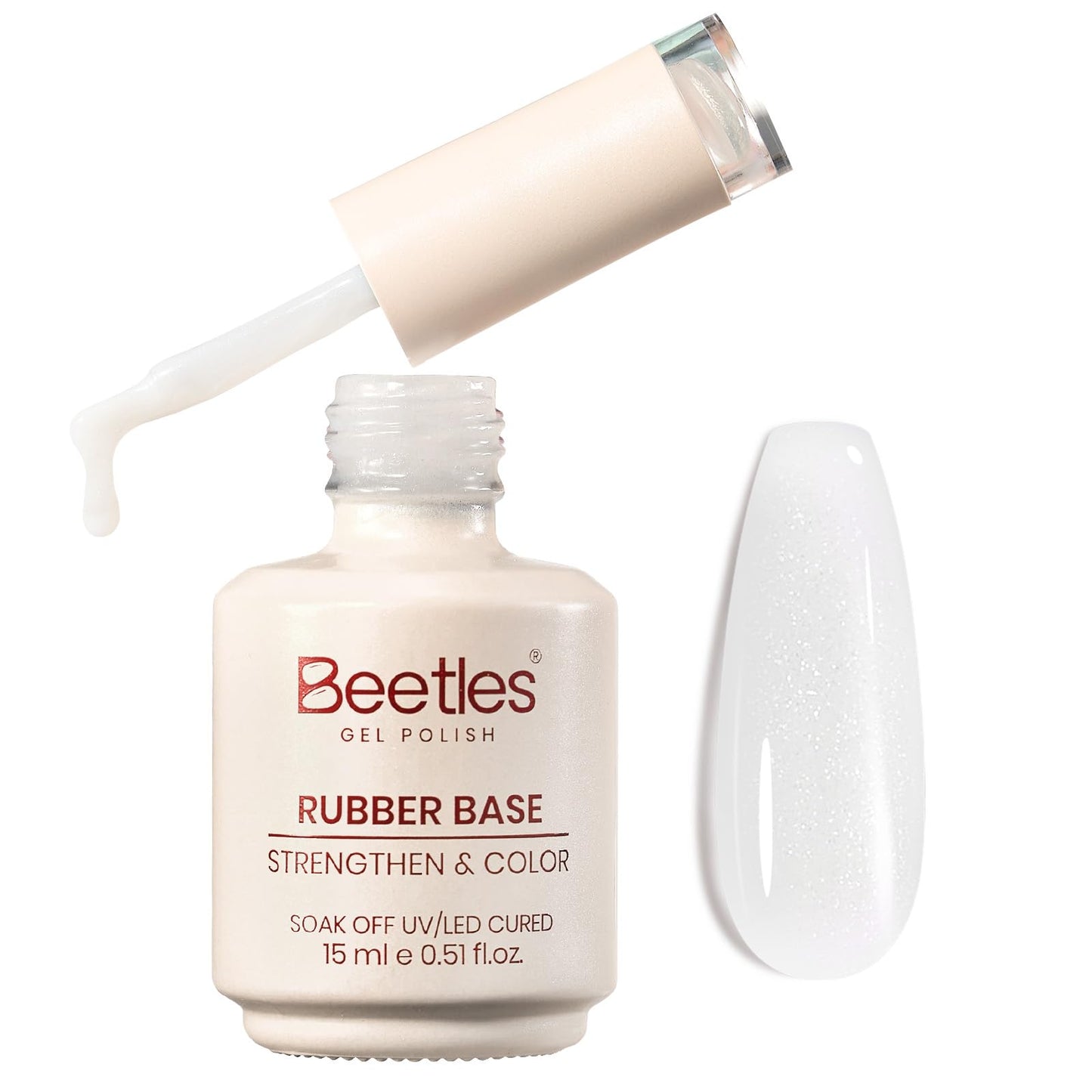 Beetles Milky White Rubber Base Gel Nail Polish 15ml, White Aura Shimmer for Cloud Ombre Nails, 2-in-1 Builder Base & Color Strengthening Self-Leveling Flexible Soak Off UV LED for Weak Natural Nails