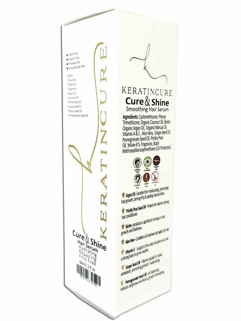 Keratin Cure Hair Serum - Anti-Frizz, Shine & Heat Protectant with Argan, Marula & Coconut Oil | Lightweight Leave-In Treatment for Straight, Wavy & Curly Hair | Men, Women & Kids