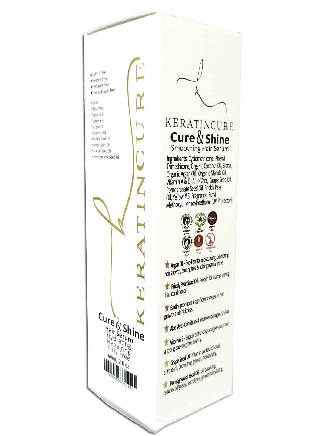 Keratin Cure Hair Serum - Anti-Frizz, Shine & Heat Protectant with Argan, Marula & Coconut Oil | Lightweight Leave-In Treatment for Straight, Wavy & Curly Hair | Men, Women & Kids