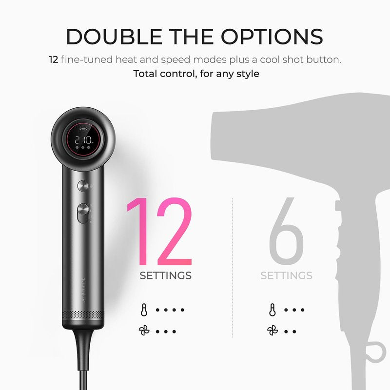 TYMO Hair Dryer with Diffuser for Women - 1500W Professional High Speed Blow Dryer with Comb, 110,000RPM Fast Dry, 200 Million Ionic Hairdryer, 4 Temps & 3 Speeds, 8 Ft Cord for Salon, Metal Gray