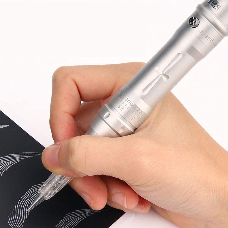 Poysuper Tattoo Permanent Makeup Pen Machine Kit With 15pcs Needles Microblading Supplies (Silver) USS-A951