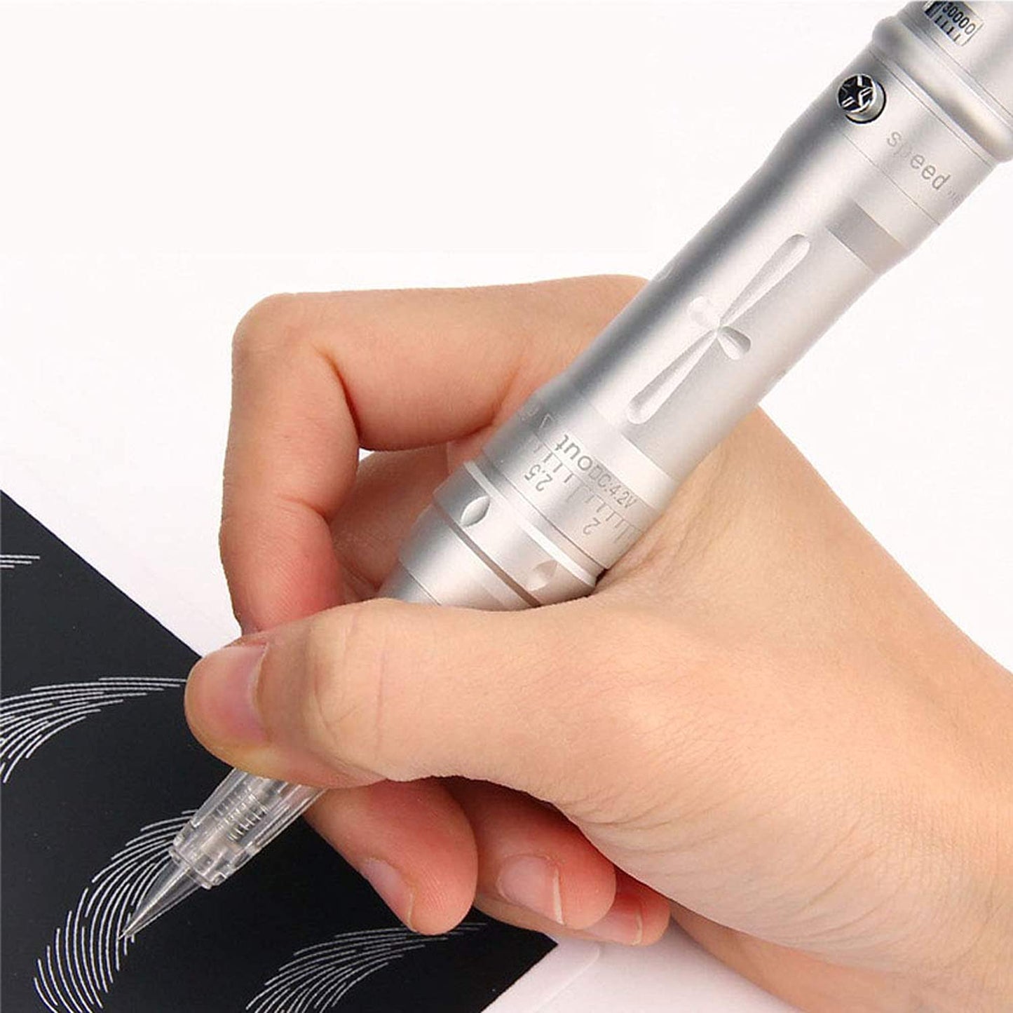 Poysuper Tattoo Permanent Makeup Pen Machine Kit With 15pcs Needles Microblading Supplies (Silver) USS-A951
