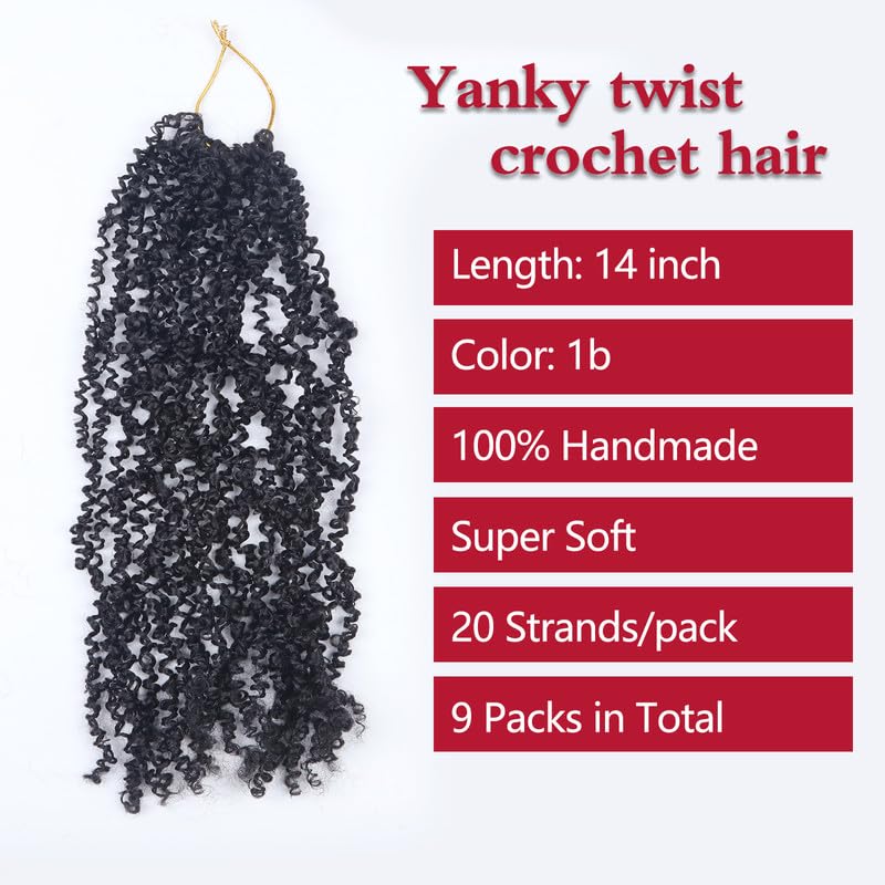 Yanky Twist Crochet Hair - Pre-Looped Passion Twist Braids | 9 Packs Brown Synthetic Extensions (14-1B)