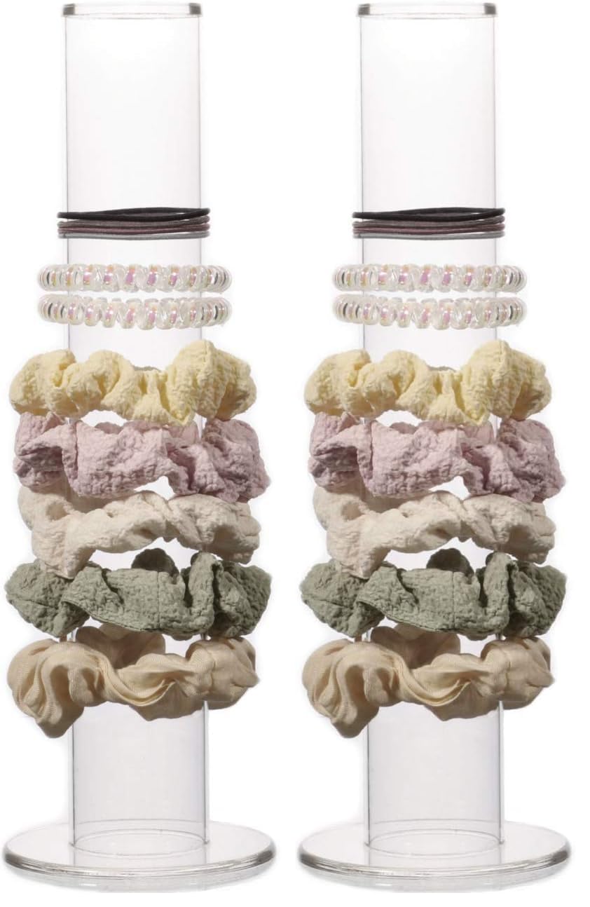 Cq acrylic Acrylic Ponytail and Scrunchie Holder Stand,Girls Bracelet Display Rack, Hair Scrunchy Holder, Vertical Bracelets and Scrunchies Holders,12 Inch High (Pack of 2)