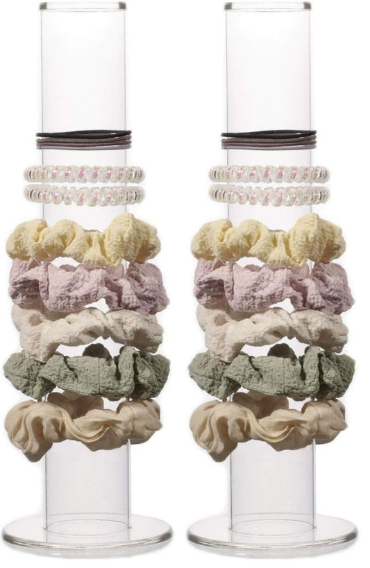 Cq acrylic Acrylic Ponytail and Scrunchie Holder Stand,Girls Bracelet Display Rack, Hair Scrunchy Holder, Vertical Bracelets and Scrunchies Holders,12 Inch High (Pack of 2)